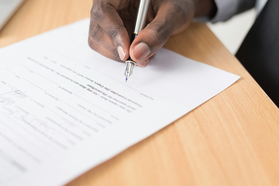 Two people shaking hands over a tax relief agreement
